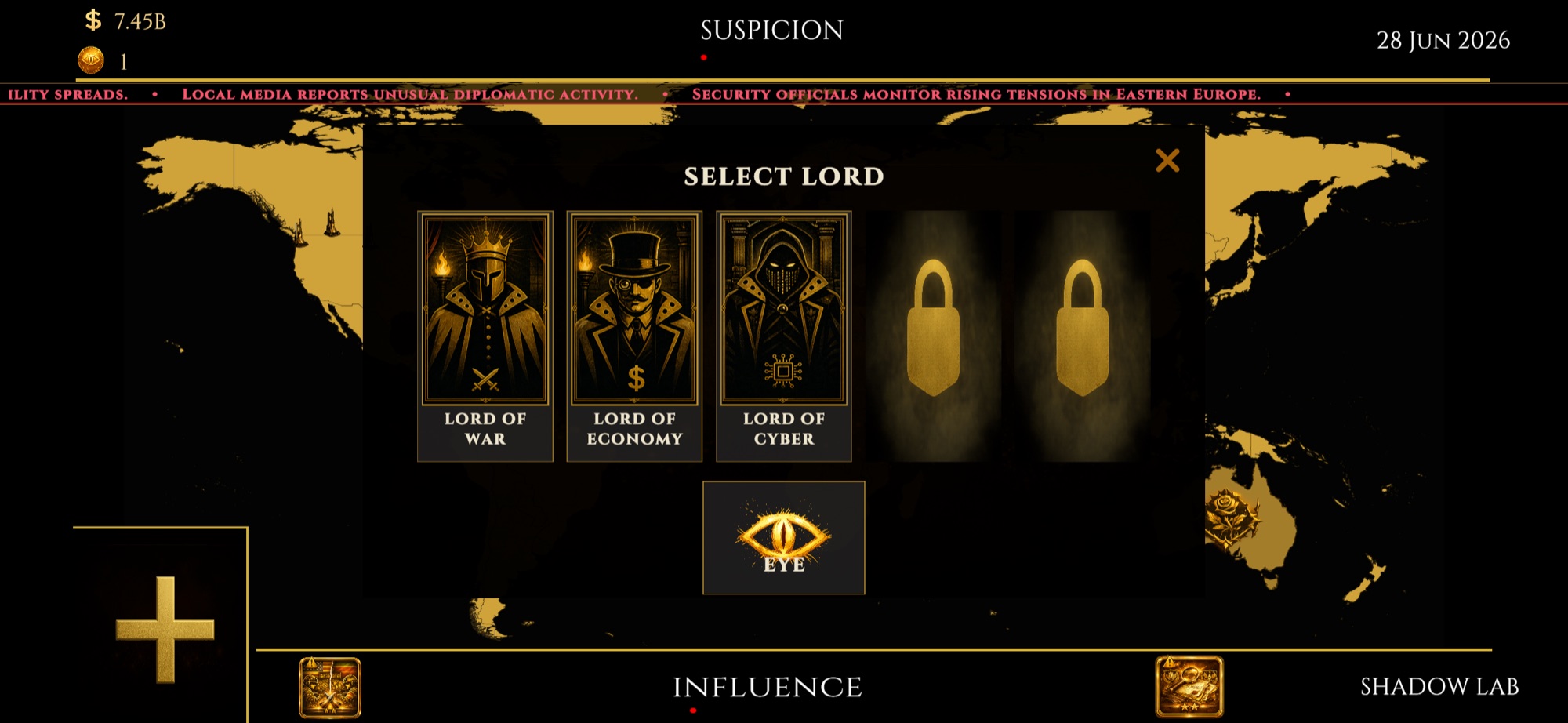 Shadow Rulers — Select Lord screen
